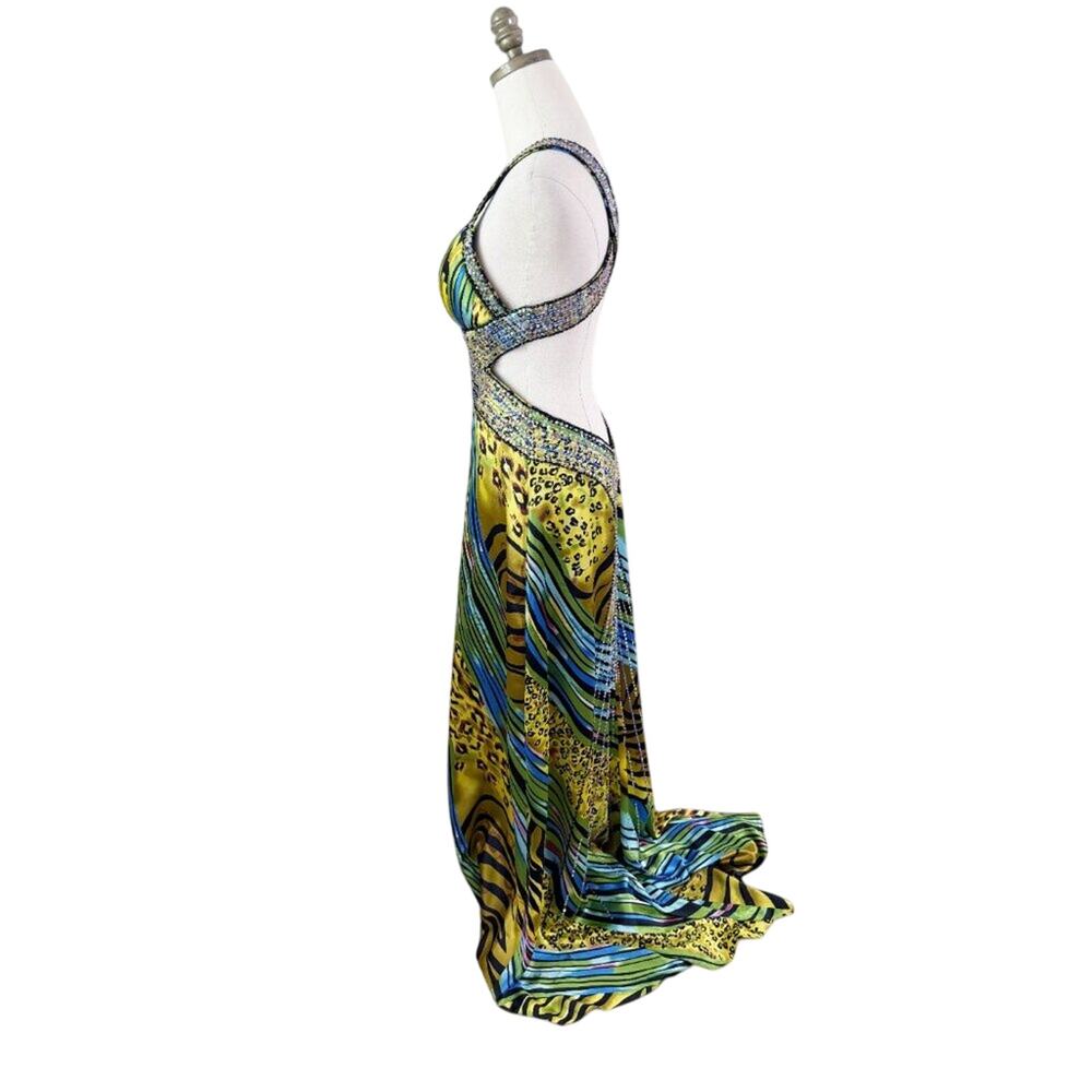 Cache Multicolor Animal Print Formal/Prom Dress Size 4 Beaded Details Low Back - Picture 5 of 10